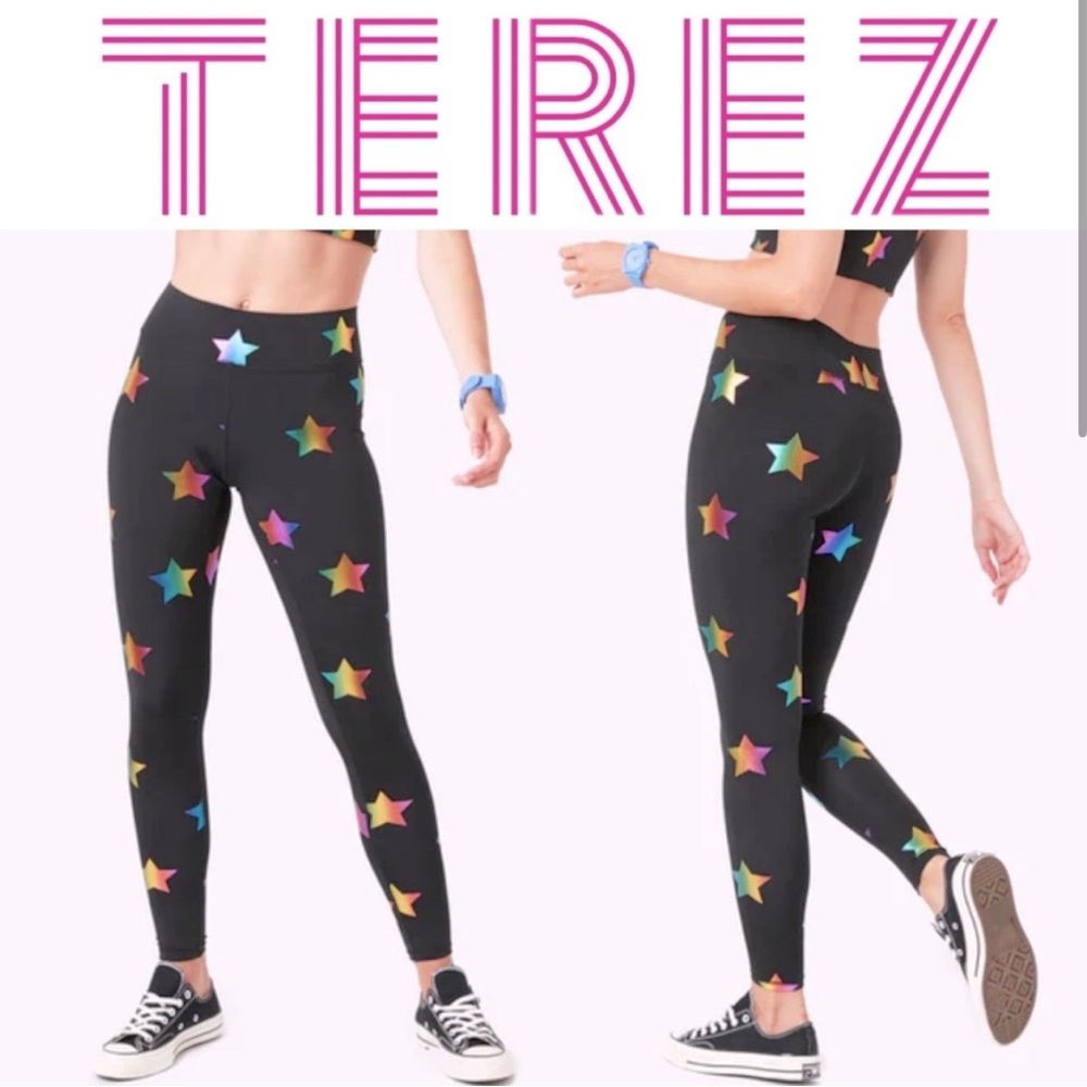 Terez rainbow foil Star black leggings size small
